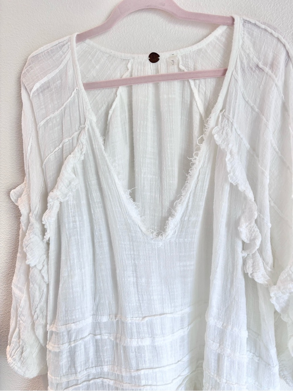 Free People Tamasi Ruffle-Trim V-Neck Tunic White Medium - Picture 3 of 8